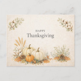 Soft Neutral Rustic Happy Thanksgiving Pumpkin Feiertagspostkarte