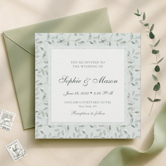 Soft Olive Green Botanical Wedding Invitation Einladung (Von Creator hochgeladen)