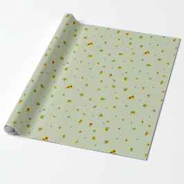 Soft Olive Japanese Sunflower Floral Pattern クッション Geschenkpapier