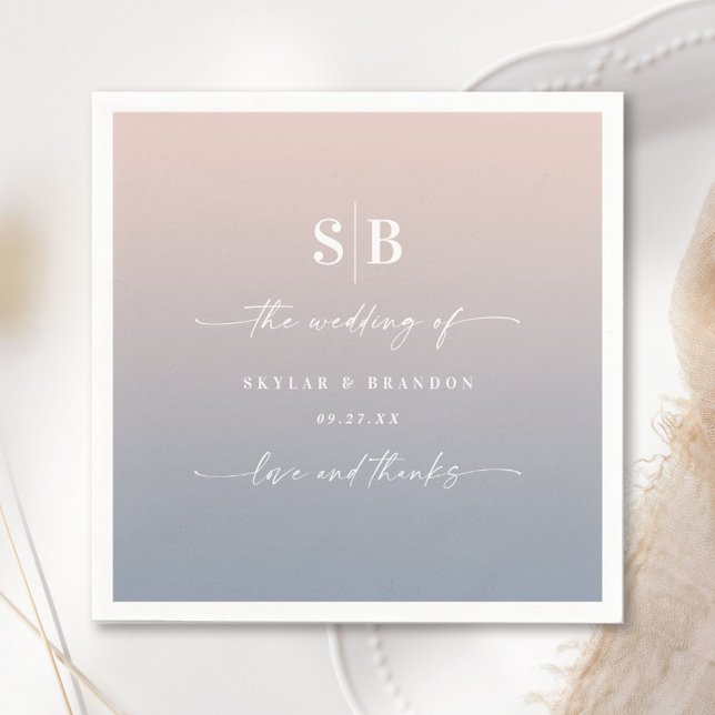Soft Ombre Blush Pink Dusty Blue Wedgram Serviette (Von Creator hochgeladen)