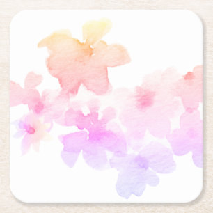 *~* Soft Ombre Peach Pink Floral Wasserfarbe Rechteckiger Pappuntersetzer