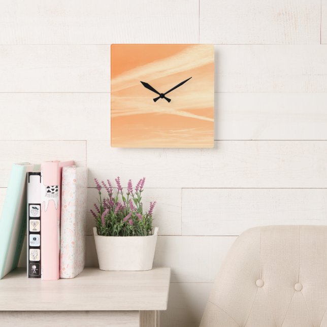 Soft Orange Yellow Sky Dream 1 Quadratische Wanduhr (Lesesaal)