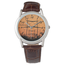 Soft orangefarbener Sonnenuntergang über Hochspann Armbanduhr
