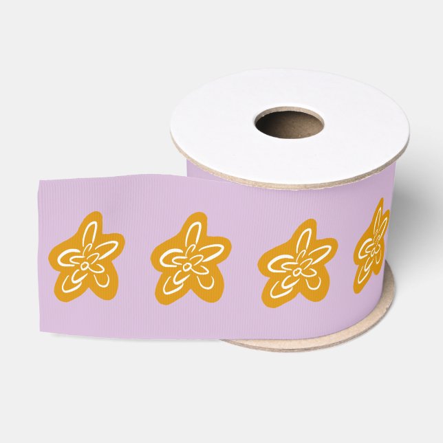 Soft Orchid Pink Golden Flowers Birthday Ripsband (Spule)