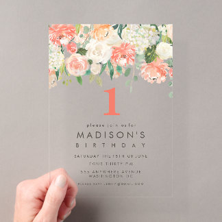 Soft Painted Floral Girls Ladies Birthday Invite Acryleinladungen