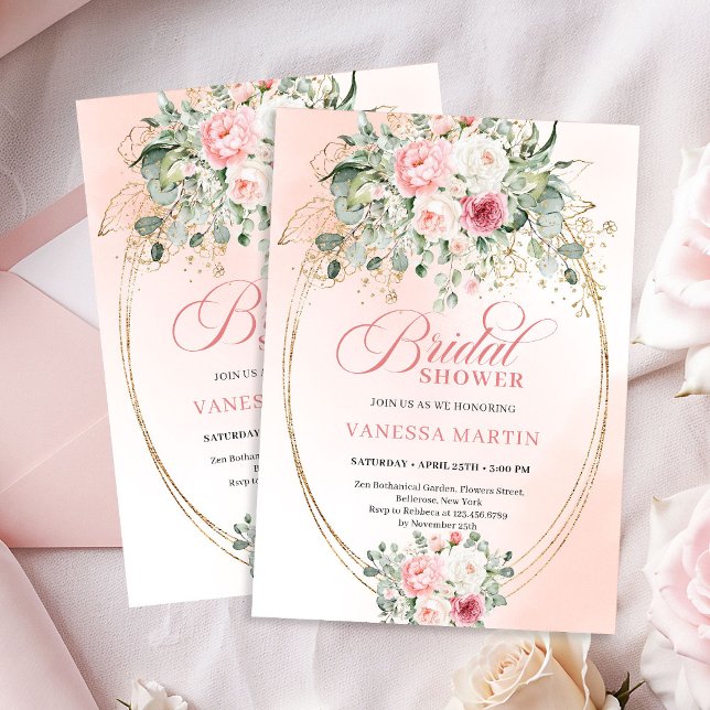Soft Pale Pink Floral Bridal Shower Invitation (Soft Pale Pink Floral Bridal Shower Invitation)