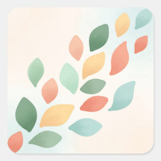 Soft Pastel Abstract Falling Leaves Quadratischer Aufkleber