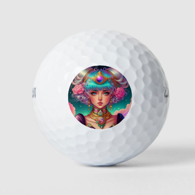 Soft Pastel Anime Girl Golfball (Vorderseite)
