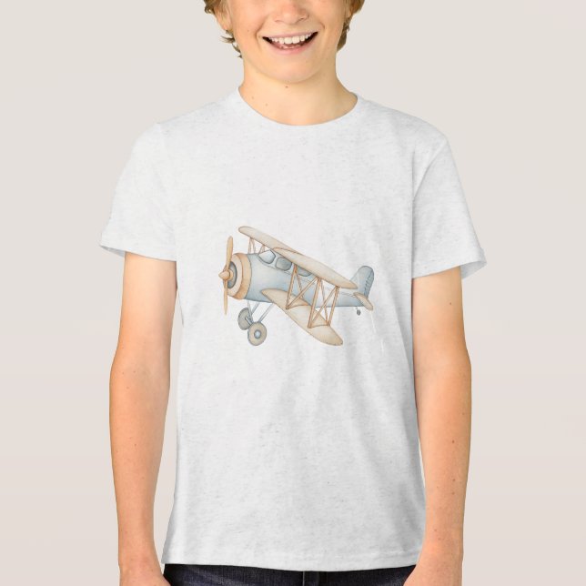 Soft Pastel Biplane Illustration Tri-Blend Shirt (Vorderseite)