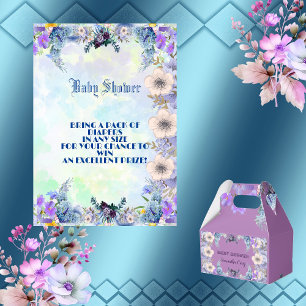 Soft Pastel Blue Blumen Lila Lilac Baby Dusche Begleitkarte