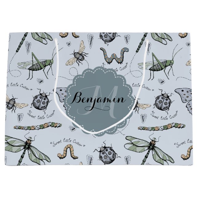 Soft Pastel Blue Boho Baby Bugs Kinder & Baby Große Geschenktüte (Vorderseite)