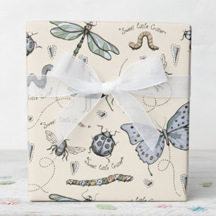 Soft Pastel Blue & Cream Boho Baby Bugs Kids Baby Geschenkpapier