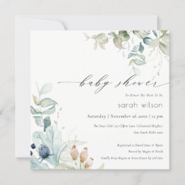 Soft Pastel Blue Green Foliage Baby Dusche laden e Dankeskarte