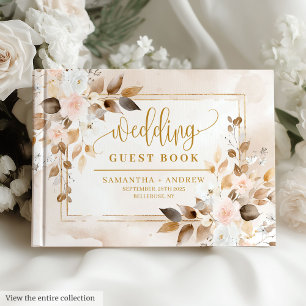 Soft Pastel Blush Ivory Gold Boho Hochzeit im Herb Gästebuch