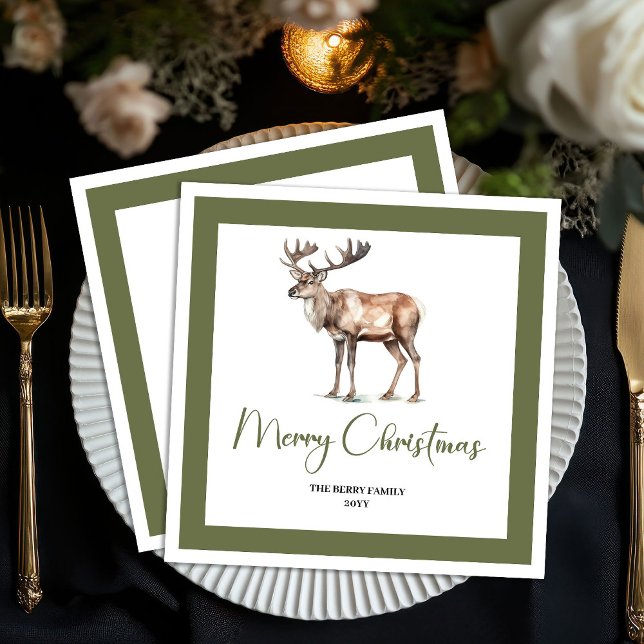 Soft Pastel Christmas Deer Script Family Napkins Serviette (Soft Pastel Christmas Deer Script Family Napkins)