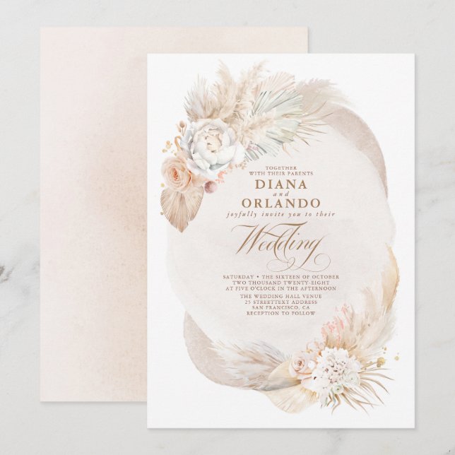 Soft Pastel Cream and Ivory Floral Boho Wedding Einladung (Vorne/Hinten)