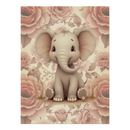 Soft Pastel Elephant And Floral Poster