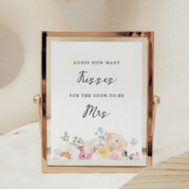 Soft Pastel floral Brautparty Kisses Game Sign Poster