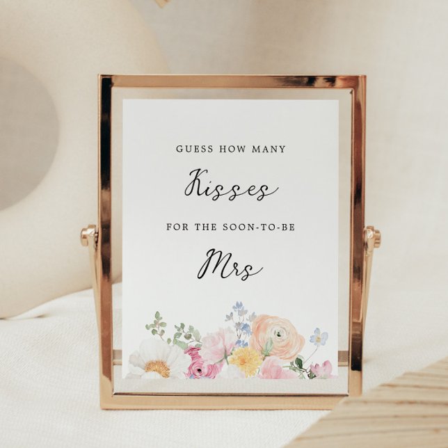 Soft Pastel floral Brautparty Kisses Game Sign Poster (Von Creator hochgeladen)