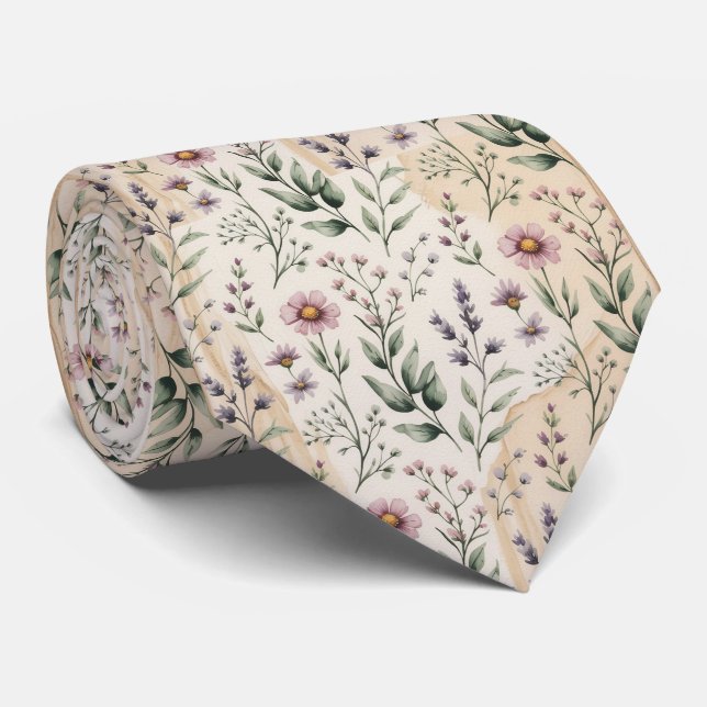 Soft Pastel Floral Watercolor Krawatte (Gerollt)