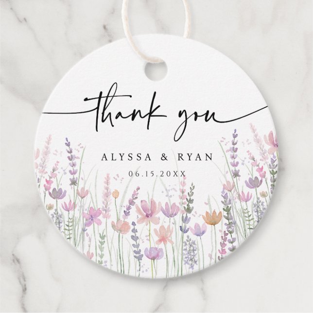 Soft Pastel Floral Wildflower Wedding Thank You Geschenkanhänger (Vorderseite)