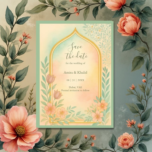 Soft Pastel Gold Floral Arch Save the Date Hochzei Einladung (Von Creator hochgeladen)
