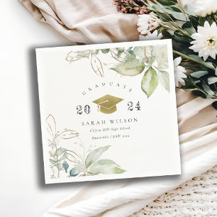 Soft Pastel Gold Green Foliage Graduation Cap Serviette