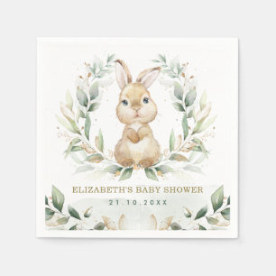 Soft Pastel Greenery Bunny Rabbit Babydusche Serviette