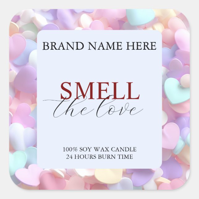 Soft Pastel Love Candle Label for Valentine’s Gift Quadratischer Aufkleber (Vorderseite)