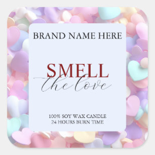 Soft Pastel Love Kerzenlabel für Valentinsgeschenk Quadratischer Aufkleber