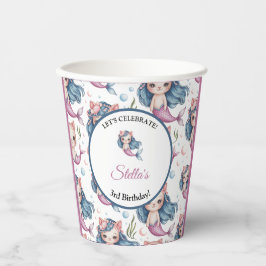 Soft Pastel Mermaid Cat Girl Birthday Party Pappbecher