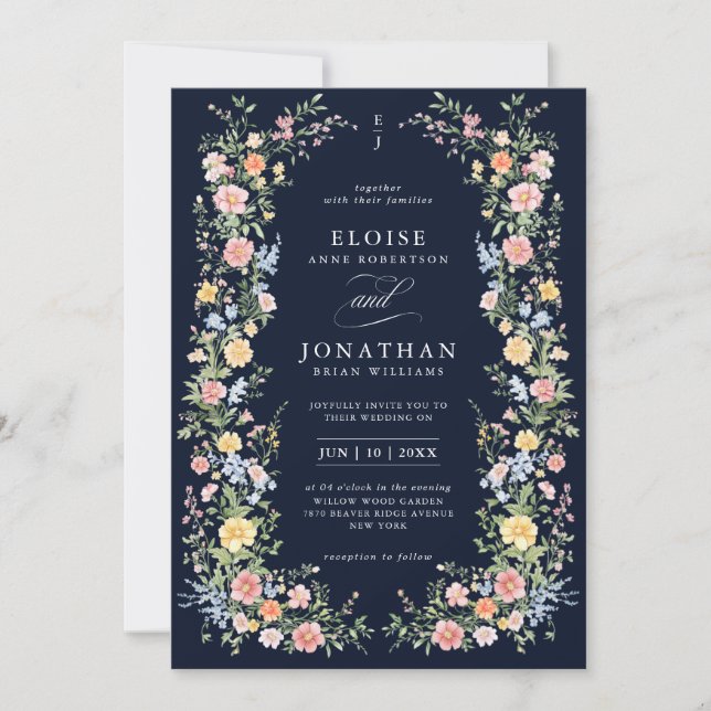Soft Pastel Ornate Spring Floral QR Code Wedding   Einladung (Vorderseite)