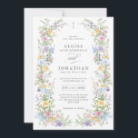 Soft Pastel Ornate Spring Floral QR Code Wedding Einladung<br><div class="desc">Bring timeless charm and romantic elegance to your wedding with this minimalist floral QR code wedding invitation, featuring a soft watercolor border of hand-painted blooms. The delicate floral arrangement includes pastel pinks, buttery yellows, soft lavenders, baby blues, and sage greens, gracefully framing your custom text in the center. Perfect for...</div>