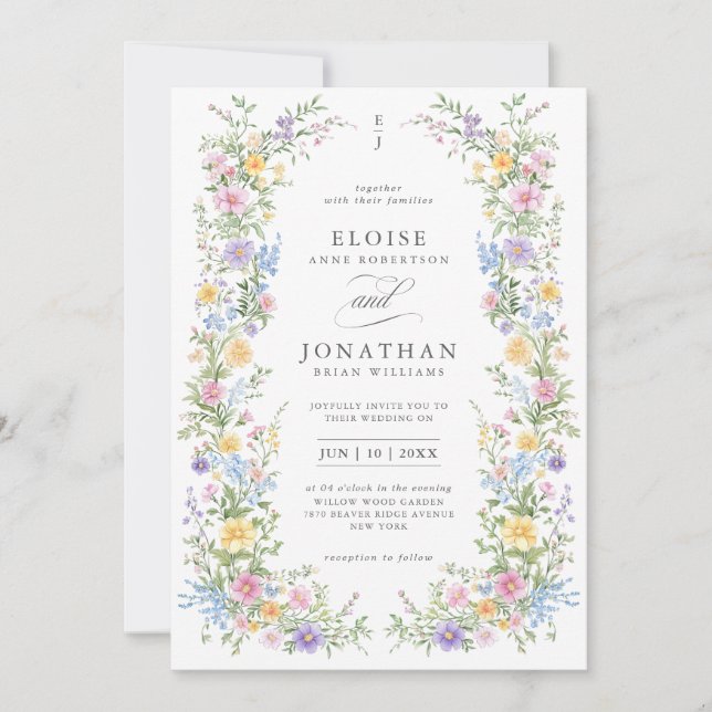 Soft Pastel Ornate Spring Floral QR Code Wedding Einladung (Vorderseite)