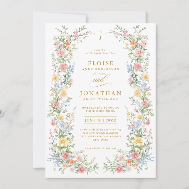 Soft Pastel Ornate Spring Garden Floral Wedding    Einladung (Vorderseite)