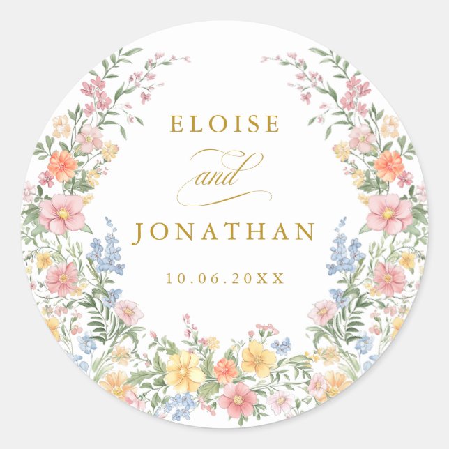 Soft Pastel Ornate Spring Garden Gold Wedding Runder Aufkleber (Vorderseite)