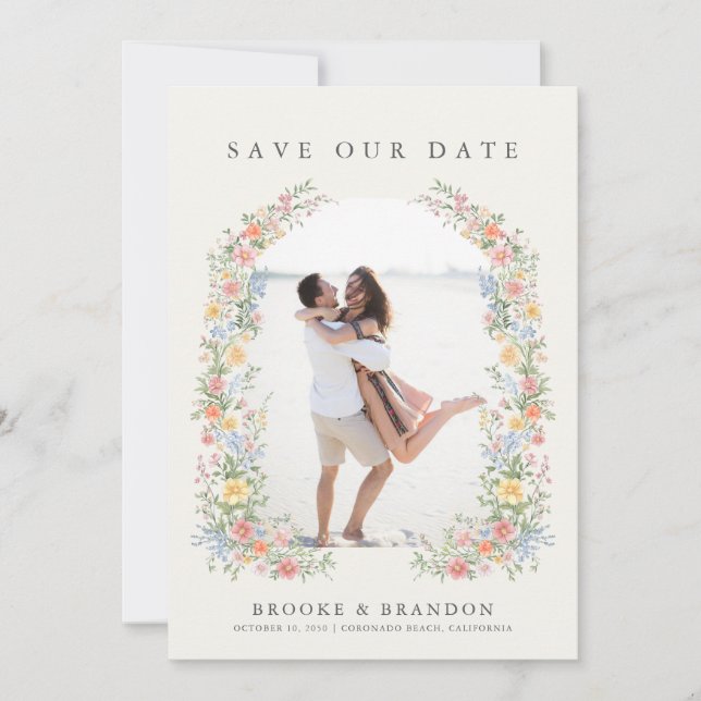 Soft Pastel Ornate Spring Garden Wedding Photo Save The Date (Vorderseite)