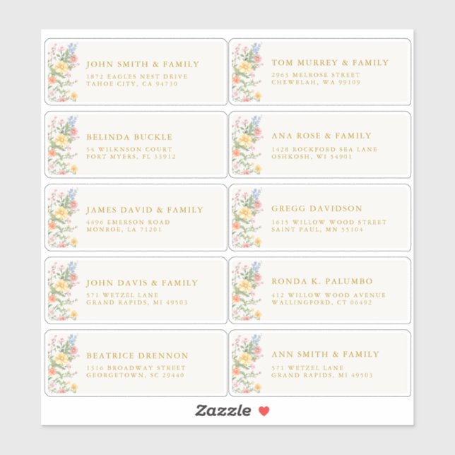 Soft Pastel Ornate Spring Gold Guest Name Address Aufkleber (Blatt)