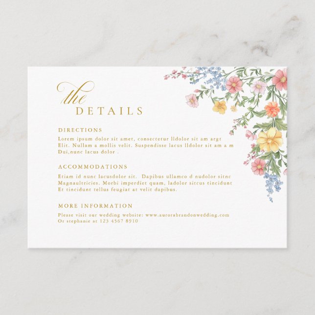 Soft Pastel Ornate Spring Gold Wedding Details Begleitkarte (Vorderseite)