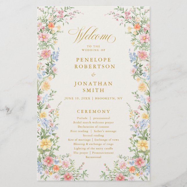 Soft Pastel Ornate Spring Gold  Wedding Program  (Vorderseite)