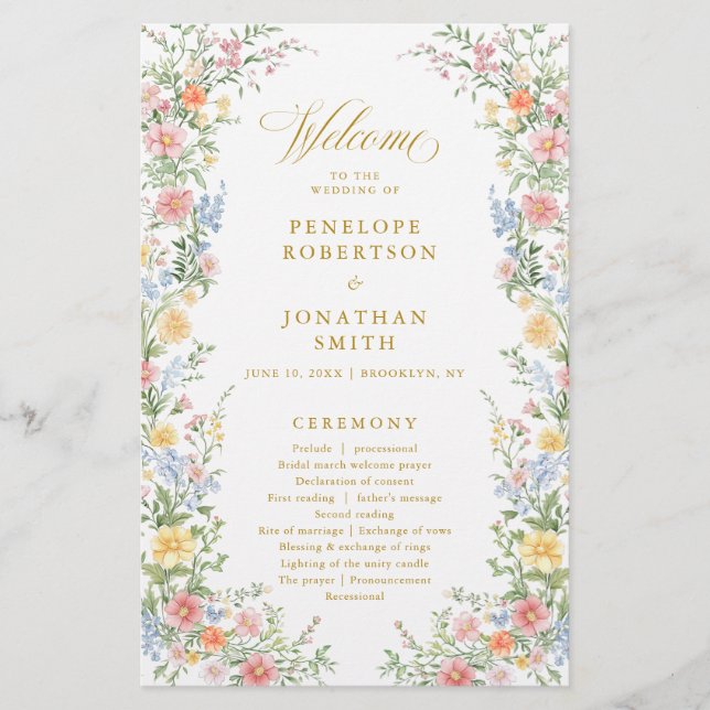 Soft Pastel Ornate Spring Gold  Wedding Program  (Vorderseite)