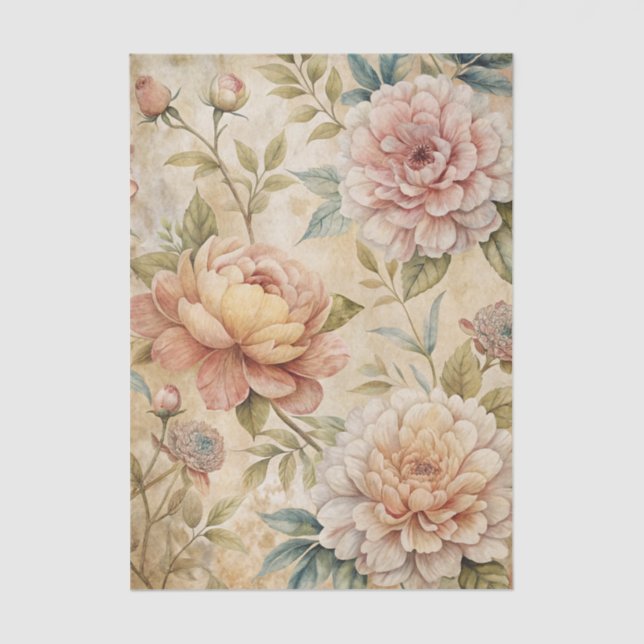 Soft Pastel Peony Floral Pattern Seidenpapier (Vorderseite)