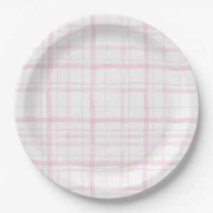 Soft Pastel Pink Gingham Party Pappteller