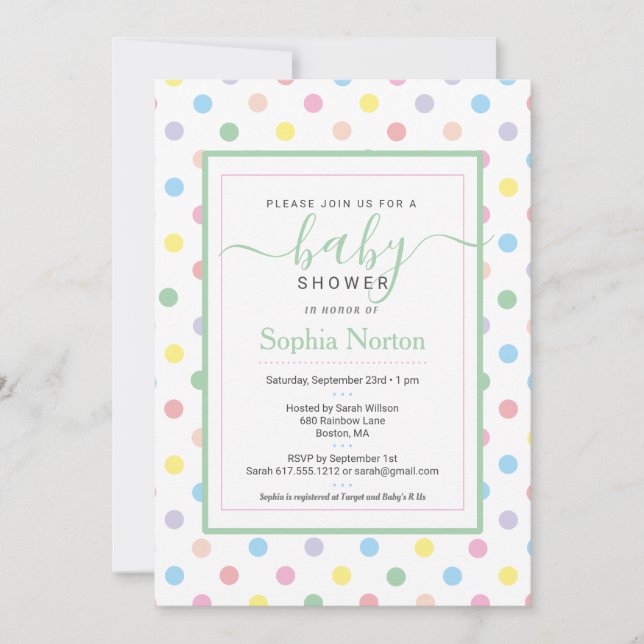 Soft Pastel Pois Baby shower Invitation (Devant)