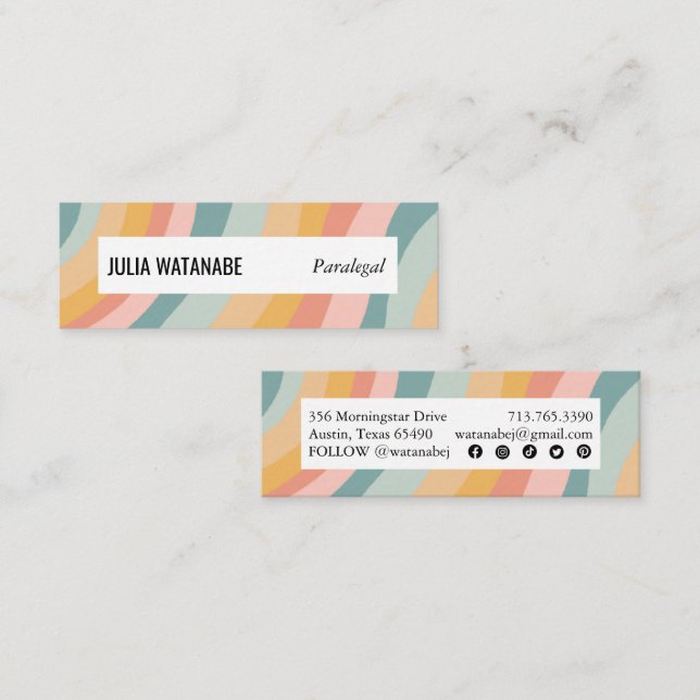 Soft Pastel Rainbow Handmade Stripes Soziale Icons Mini Visitenkarte (Vorne/Hinten)