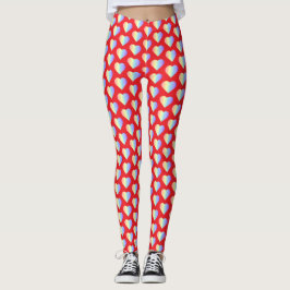 Soft Pastel Rainbow Hearts in Fire Red Leggings