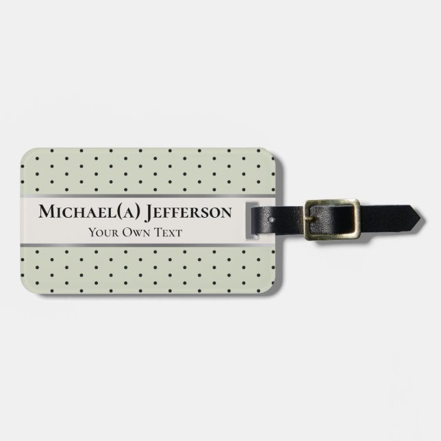 Soft Pastel Sage Green and Black Polka Dot Elegant Gepäckanhänger (Vorderseite horizontal)