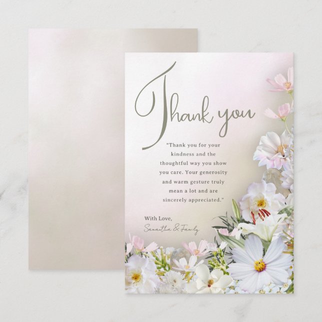Soft Pastel White Floral Thank You Card Dankeskarte (Vorne/Hinten)