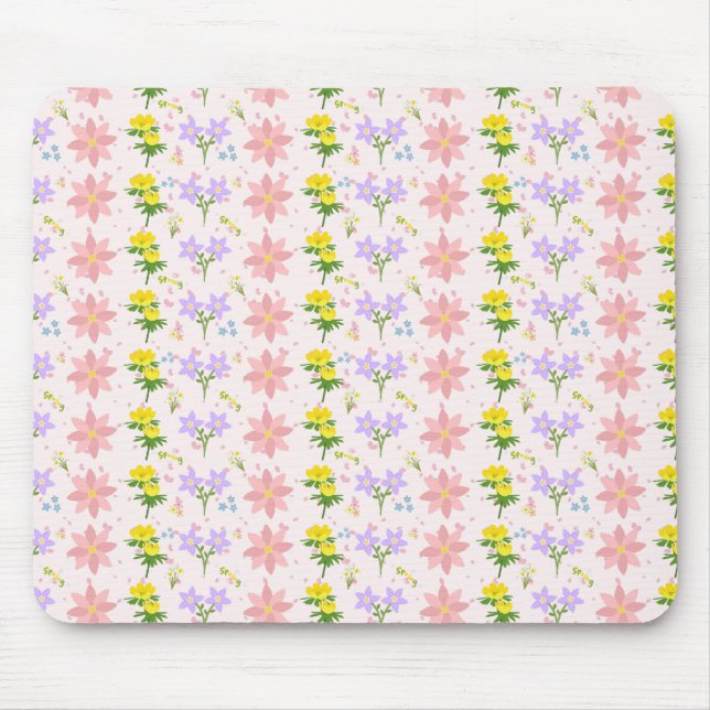 Soft Pastel Wildflower Botanical Pattern Mousepad  (Vorne)