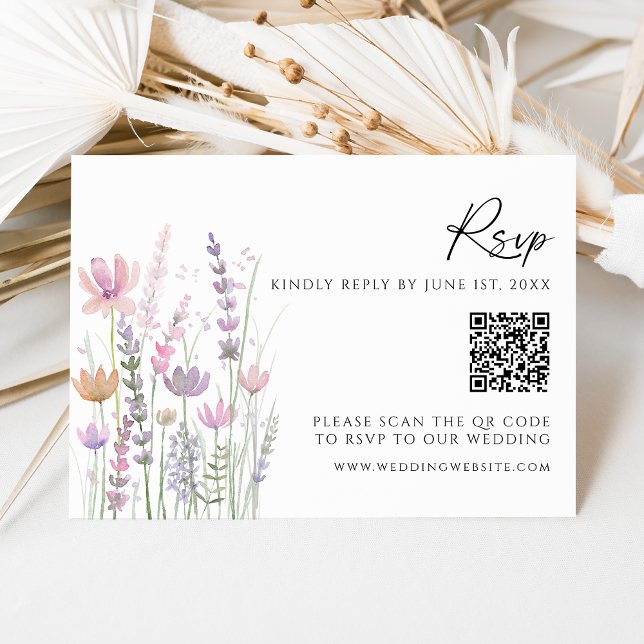 Soft Pastel Wildflower QR Code Wedding RSVP Card Karte (Von Creator hochgeladen)